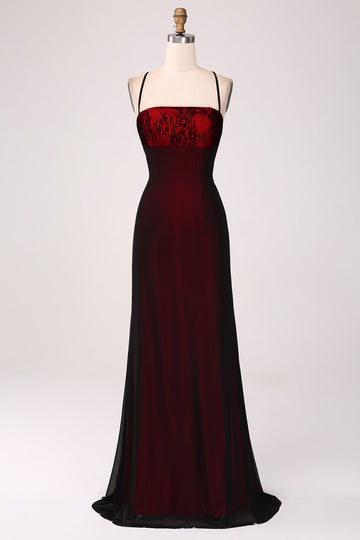 ZAPAKA Women Black Red Long Bridesmaid Dress Halter Sheath Lace-Up Back Wedding Guest Dress